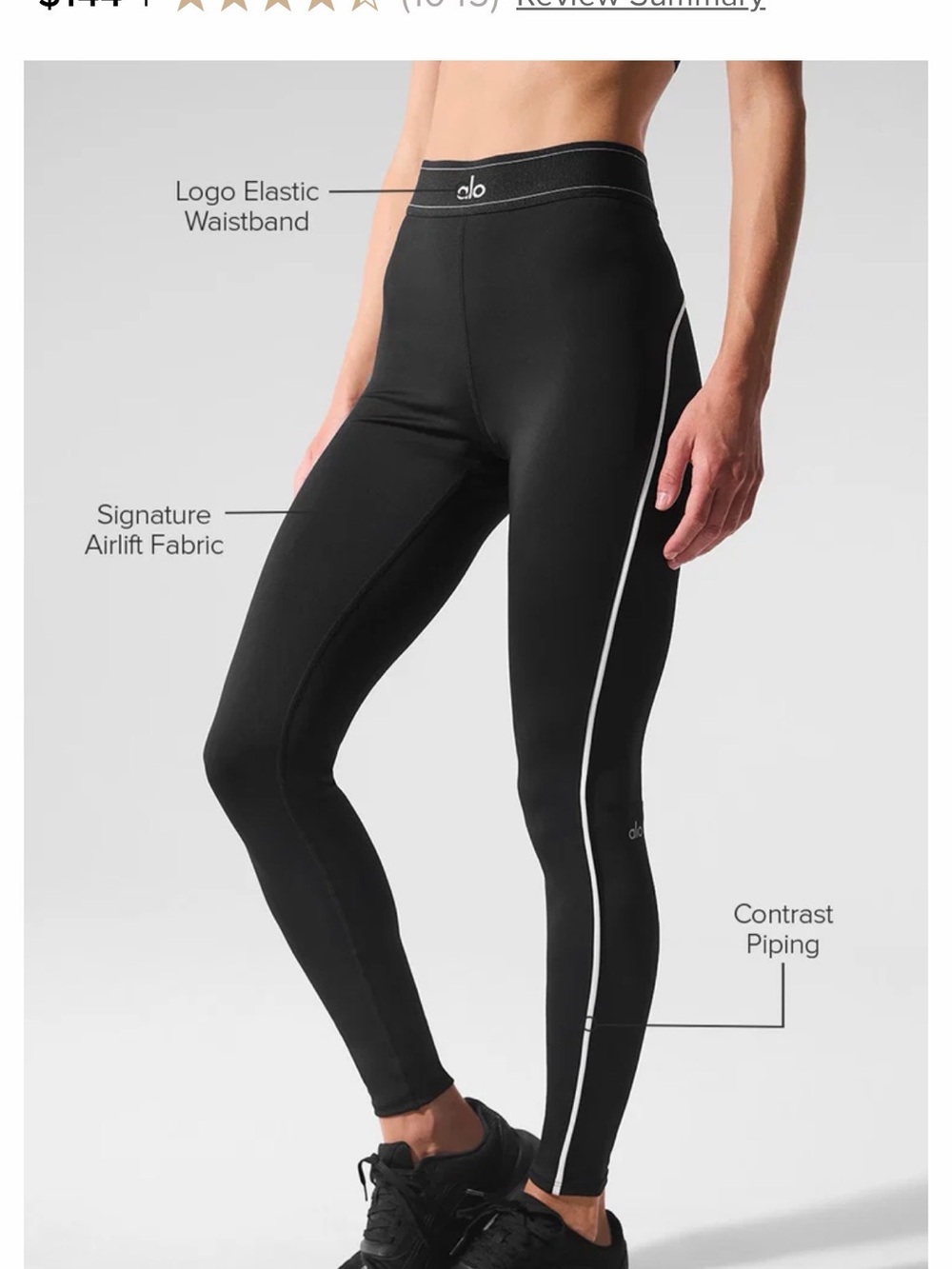 ALO Yoga Black High-Waist Airlift Leggings with White Contrast Piping
